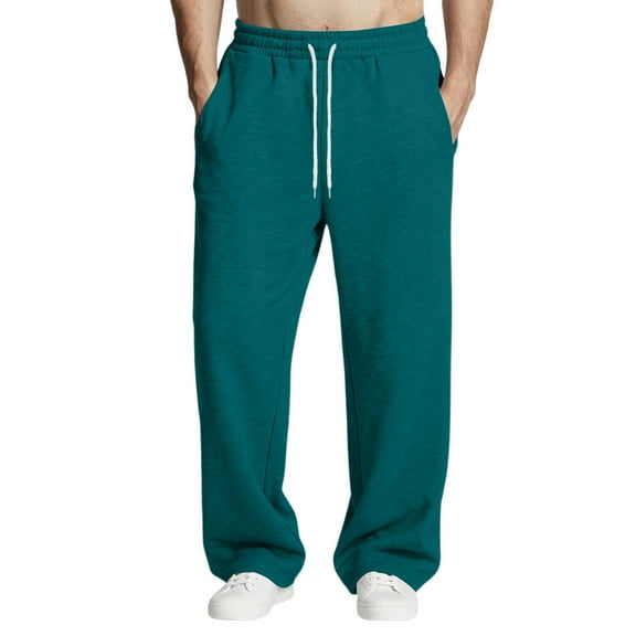 Men's Straight Leg Sweatpants, Open Bottom Sweat Pants Drawstring Sweatpants Workout Running Jogger,Turquoise,M
