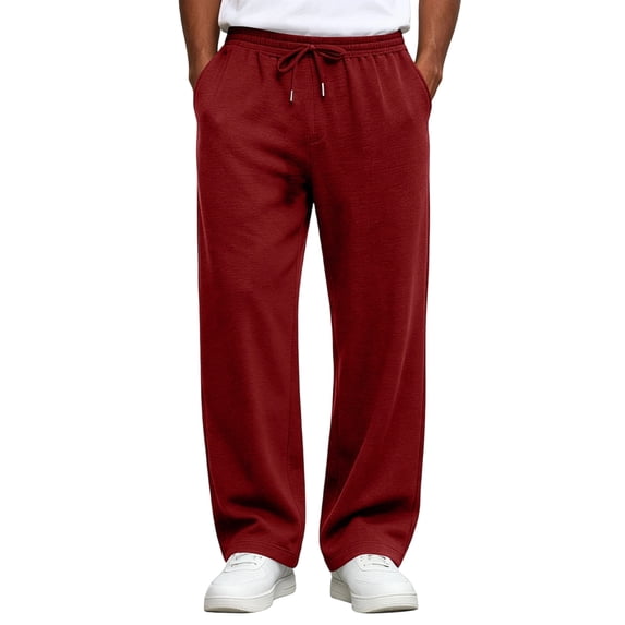 Men's Straight Leg Sweatpants Soft Fall Training Bottoms Open Hem Drawstring Waist Side Pockets Workout Pants, 2XL