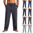 thumbnail image 1 of Men's Straight Leg Waffle Pants,Elastic Drawstring Waist Loose Fit Casual Trousers, Lightweight Breathable Textured Daily Streetwear Clothes with Pockets Blue 5XL, 1 of 6