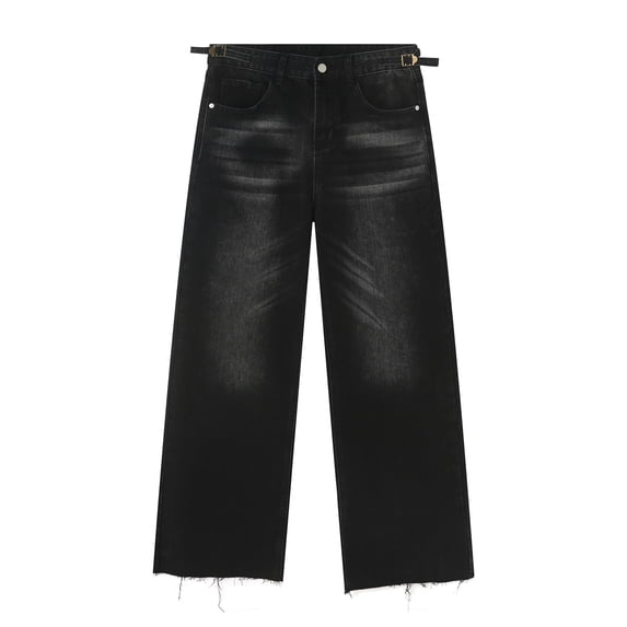 Men's Straight Retro Jeans Fashion Distressed Gradient Rusty Raw Edge Pants Casual Loose Texture Jeans