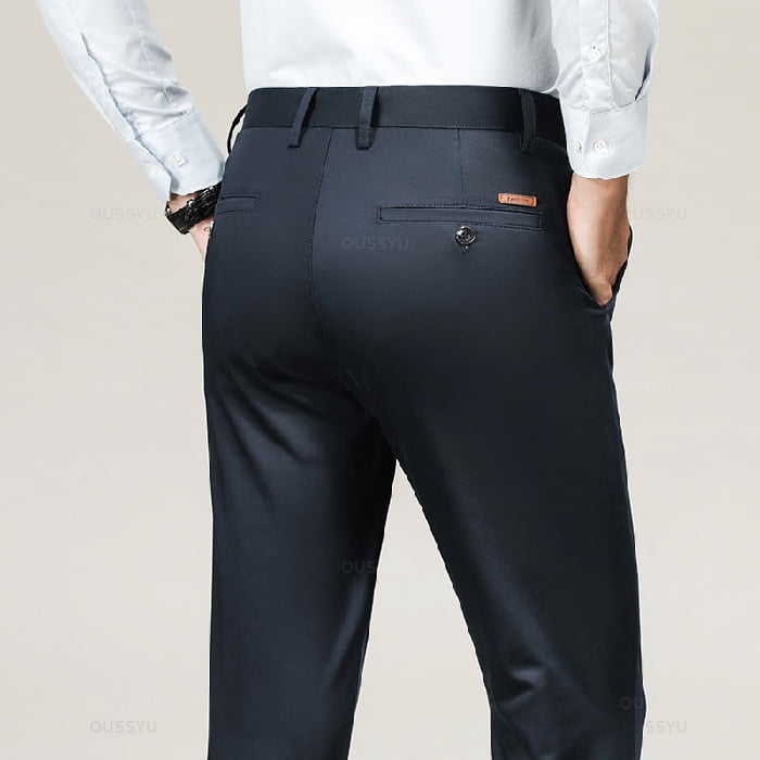 Men's Straight-fit Suit Pants Men Autumn Winter Business Stretch Grey ...