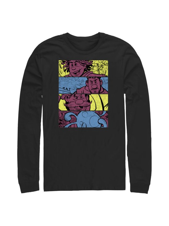Men's Strange World Clade Family Comic Strips Long Sleeve Shirt Black Large