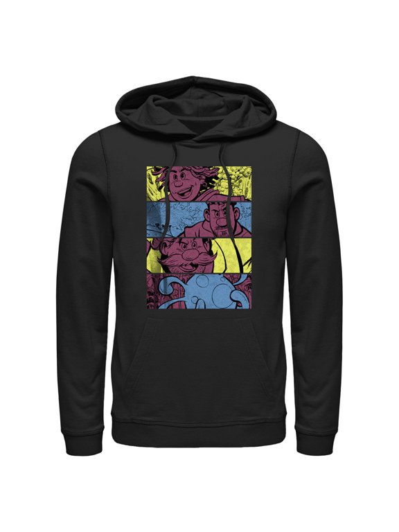 Men's Strange World Clade Family Comic Strips Pull Over Hoodie Black X Large