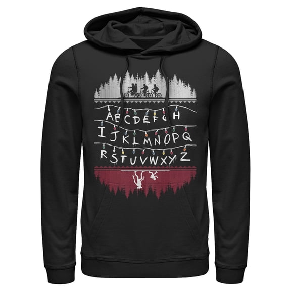 Netflix Men's Stranger Things Alphabet Lights Pull Over Hoodie Black Medium