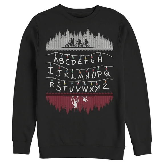Netflix Men's Stranger Things Alphabet Lights Sweatshirt Black 2X Large