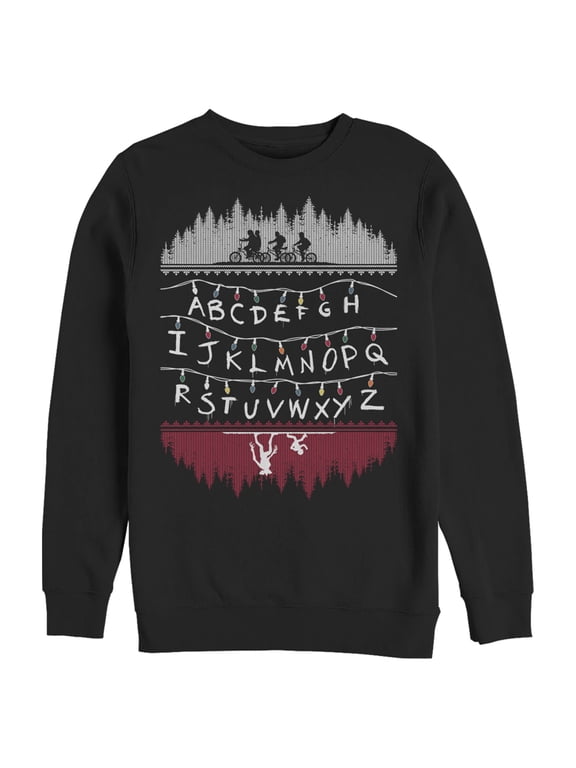 Netflix Men's Stranger Things Alphabet Lights Sweatshirt Black 2X Large