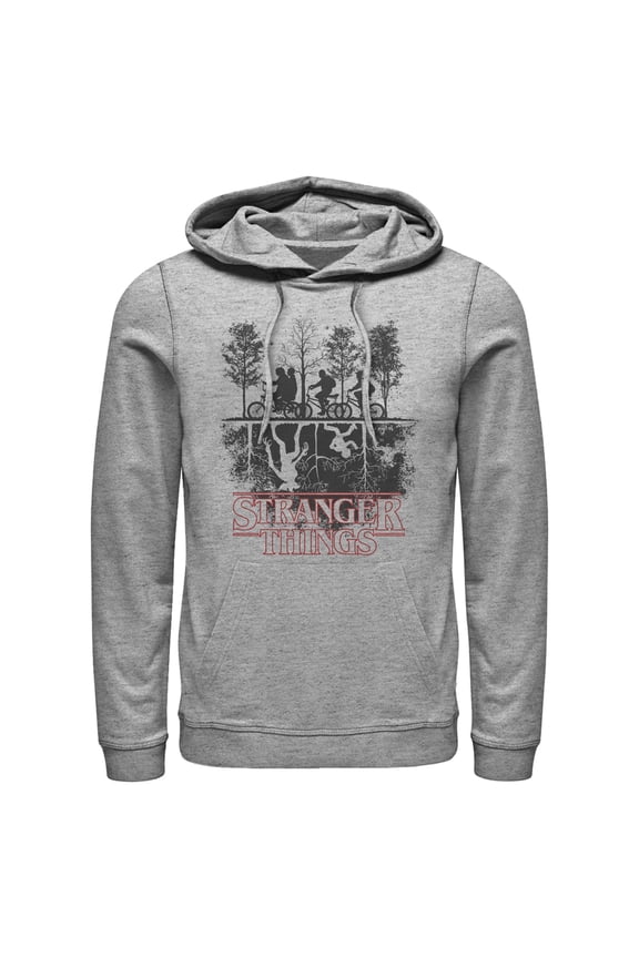 Netflix Men's Stranger Things Biking in Upside Down Pull Over Hoodie Athletic Heather X Large