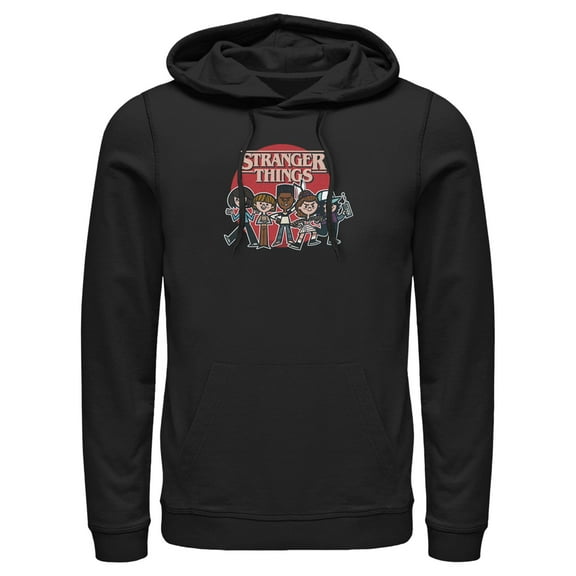 Netflix Men's Stranger Things Cartoon Gang Pull Over Hoodie Black 2X Large