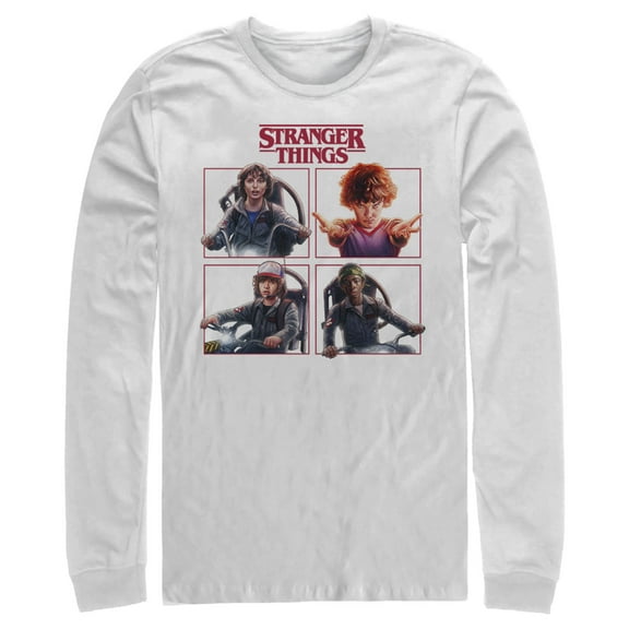 Netflix Men's Stranger Things Character Squares Long Sleeve Shirt White 2X Large