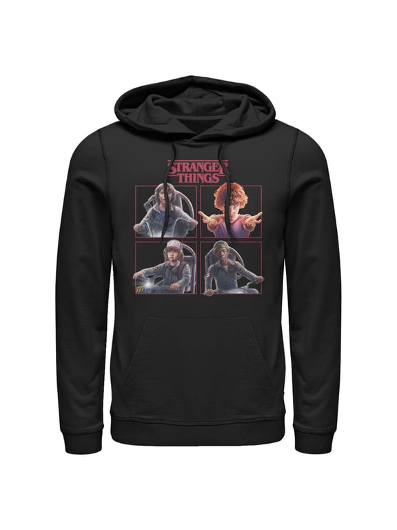 Netflix Men's Stranger Things Character Squares Pull Over Hoodie Black Large