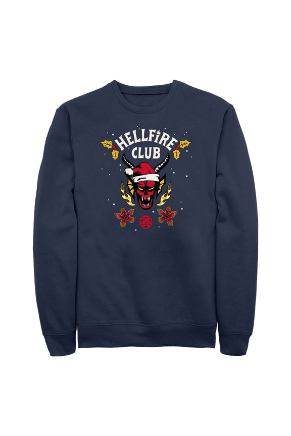 Netflix Men's Stranger Things Christmas Hellfire Club Logo Sweatshirt Navy Blue 2X Large