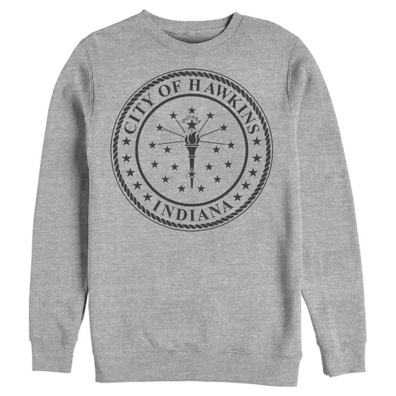 Netflix Men's Stranger Things City of Hawkins Crest Sweatshirt Athletic Heather Medium