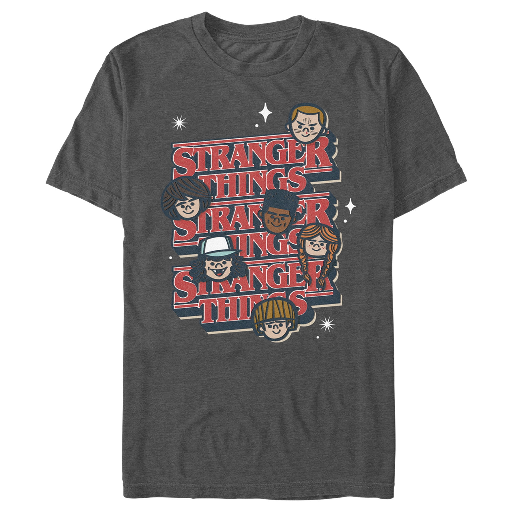 Men s Stranger Things Cute Kawaii Cartoon Friends Graphic Tee Charcoal Heather 2X Large