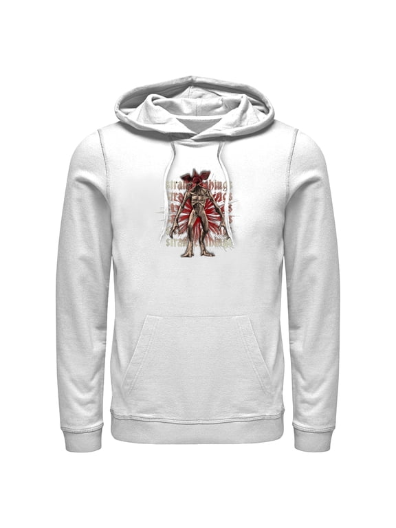Netflix Men's Stranger Things Demogorgon Monster Logo Stacked Pull Over Hoodie White Small