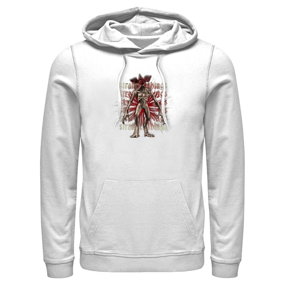 Netflix Men's Stranger Things Demogorgon Monster Logo Stacked Pull Over Hoodie White X Large