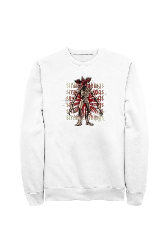 Netflix Men's Stranger Things Demogorgon Monster Logo Stacked Sweatshirt White 2X Large