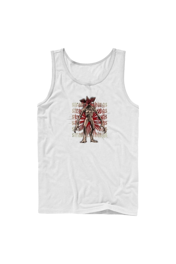 Netflix Men's Stranger Things Demogorgon Monster Logo Stacked Tank Top White Medium