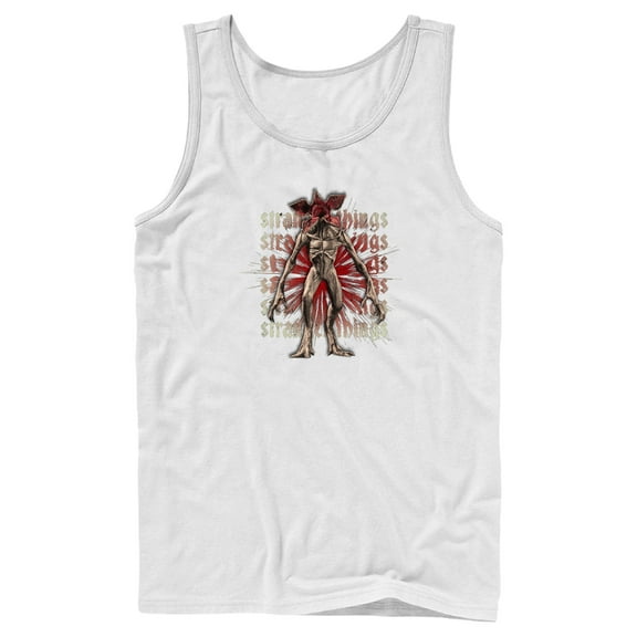 Netflix Men's Stranger Things Demogorgon Monster Logo Stacked Tank Top White Small