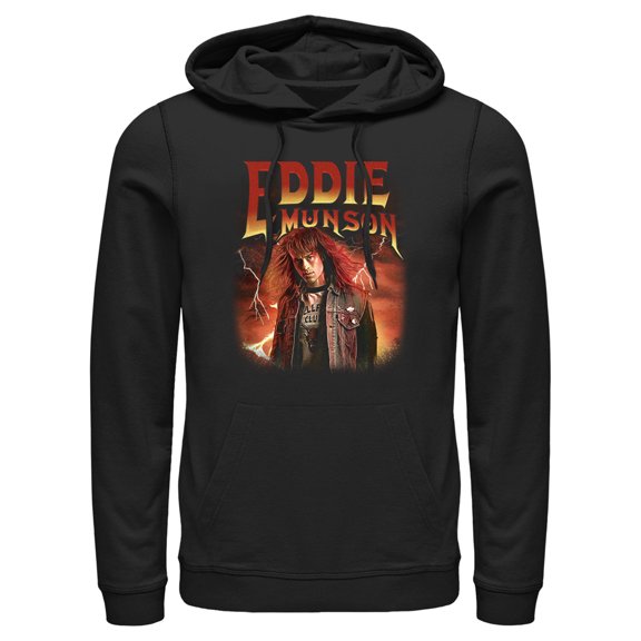 Netflix Men's Stranger Things Eddie Munson Metalhead Pull Over Hoodie Black Medium