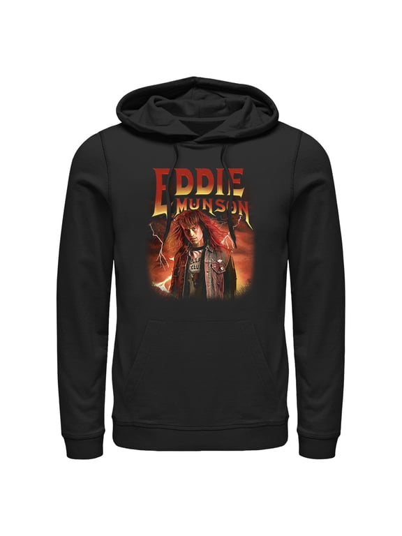Netflix Men's Stranger Things Eddie Munson Metalhead Pull Over Hoodie Black Medium