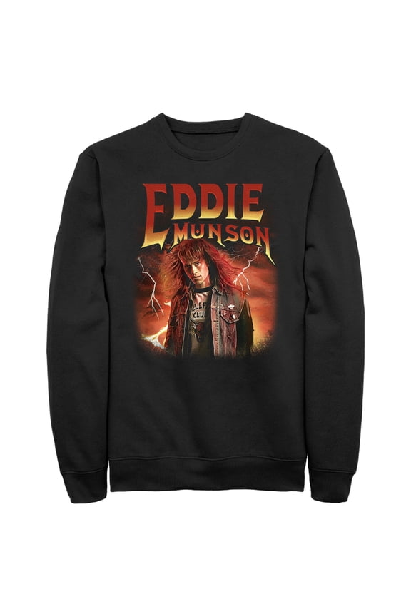 Netflix Men's Stranger Things Eddie Munson Metalhead Sweatshirt Black Large