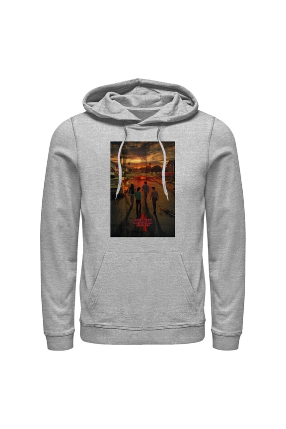 Netflix Men's Stranger Things Four Friends Rift Apocalypse Poster Pull Over Hoodie Athletic Heather 2X Large