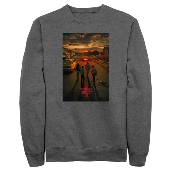 Netflix Men's Stranger Things Four Friends Rift Apocalypse Poster Sweatshirt Charcoal Heather Medium