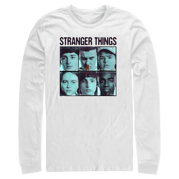 Netflix Men's Stranger Things Gang Bleeding Nose Stacked Long Sleeve Shirt White Large