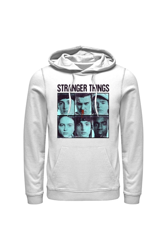 Netflix Men's Stranger Things Gang Bleeding Nose Stacked Pull Over Hoodie White Medium