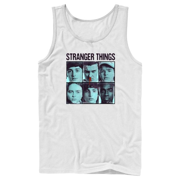 Netflix Men's Stranger Things Gang Bleeding Nose Stacked Tank Top White Large