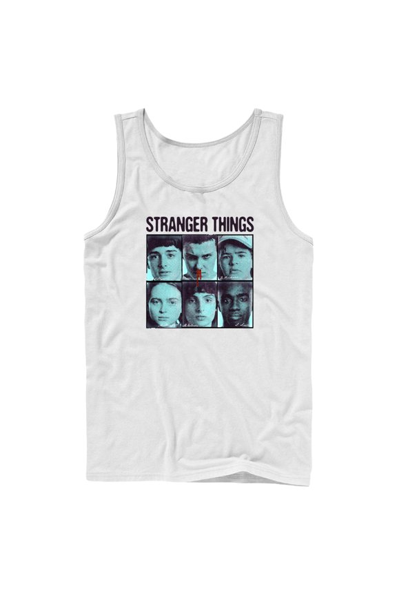 Netflix Men's Stranger Things Gang Bleeding Nose Stacked Tank Top White Large