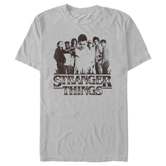 Netflix Men's Stranger Things Group Shot and Flaming Logo Graphic T-Shirt