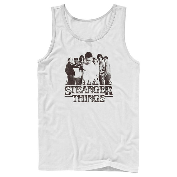 Netflix Men's Stranger Things Group Shot and Flaming Logo Tank Top White Large