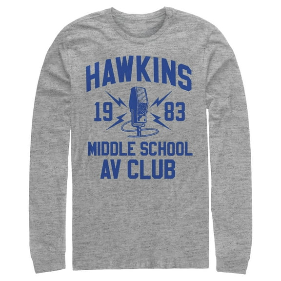 Netflix Men's Stranger Things Hawkins AV Club 1983 Long Sleeve Shirt Athletic Heather 2X Large