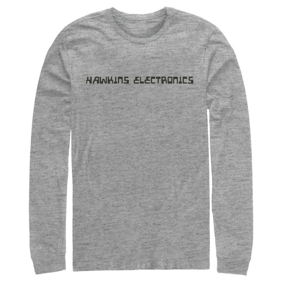 Netflix Men's Stranger Things Hawkins Electronics Logo Long Sleeve Shirt Athletic Heather Medium