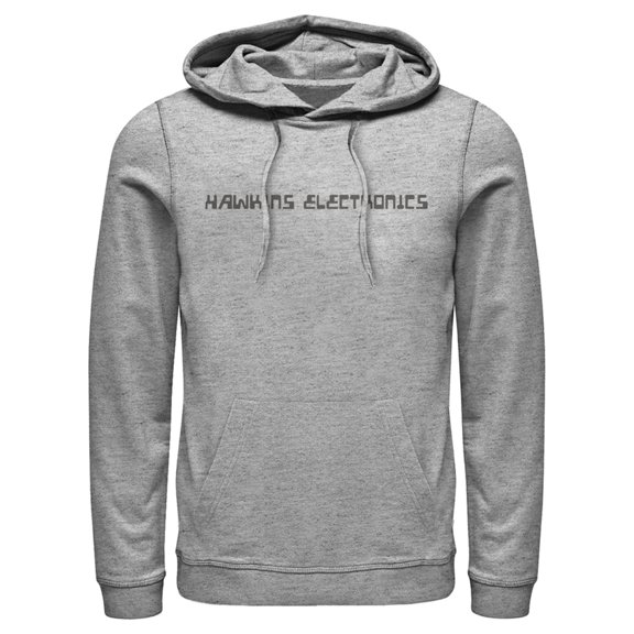 Netflix Men's Stranger Things Hawkins Electronics Logo Pull Over Hoodie Athletic Heather Large