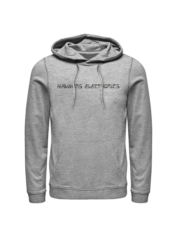 Netflix Men's Stranger Things Hawkins Electronics Logo Pull Over Hoodie Athletic Heather Medium
