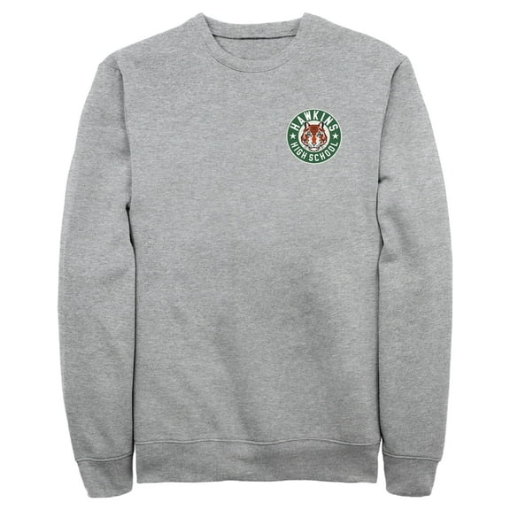 Netflix Men's Stranger Things Hawkins High School Embroidered Tiger Logo Sweatshirt Athletic Heather 2X Large
