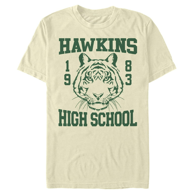 Hawkins 3X Cream 1983 School Things Men\'s High Stranger Large Tee Graphic Tiger