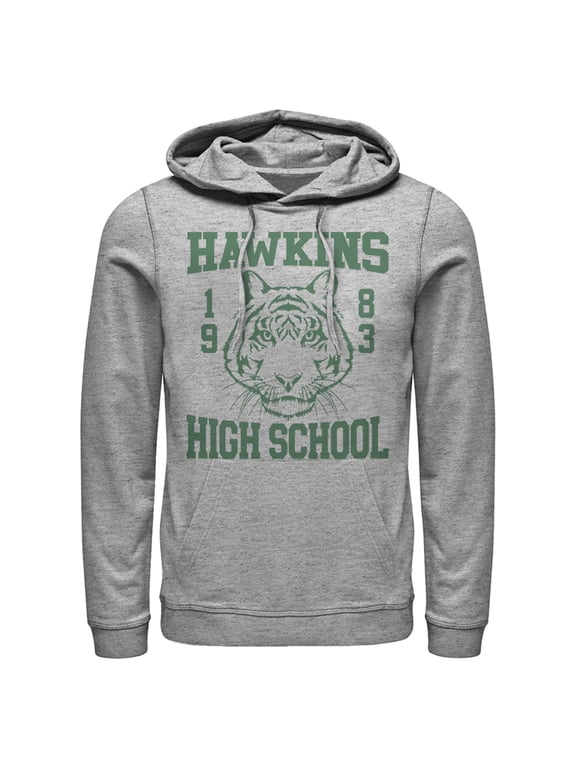 Netflix Men's Stranger Things Hawkins High School Tiger 1983 Pull Over Hoodie Athletic Heather Medium
