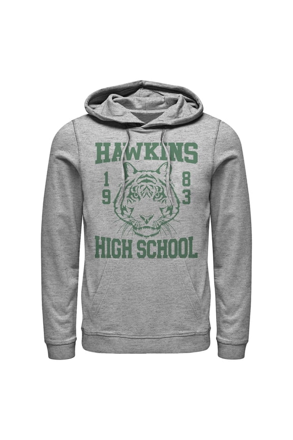 Netflix Men's Stranger Things Hawkins High School Tiger 1983 Pull Over Hoodie Athletic Heather Medium