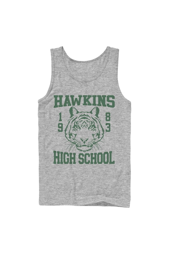 Netflix Men's Stranger Things Hawkins High School Tiger 1983 Tank Top Athletic Heather Small