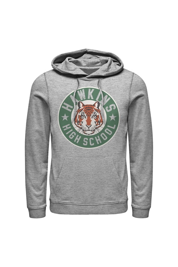 Netflix Men's Stranger Things Hawkins High School Tiger Mascot Pull Over Hoodie Athletic Heather Medium