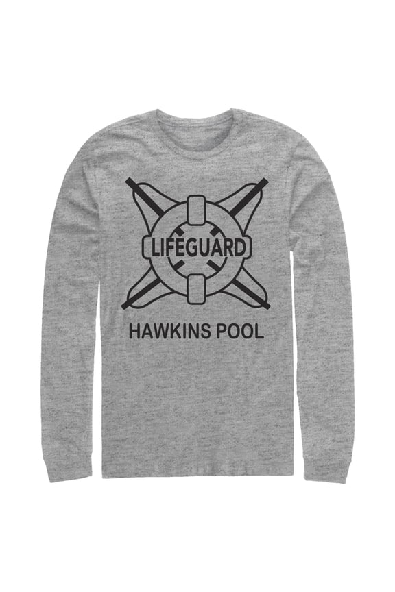 Netflix Men's Stranger Things Hawkins Lifeguard Long Sleeve Shirt Athletic Heather Medium
