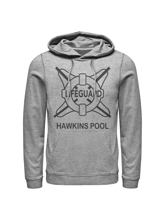 Netflix Men's Stranger Things Hawkins Lifeguard Pull Over Hoodie Athletic Heather Small