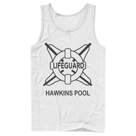 Netflix Men's Stranger Things Hawkins Lifeguard Tank Top White Medium