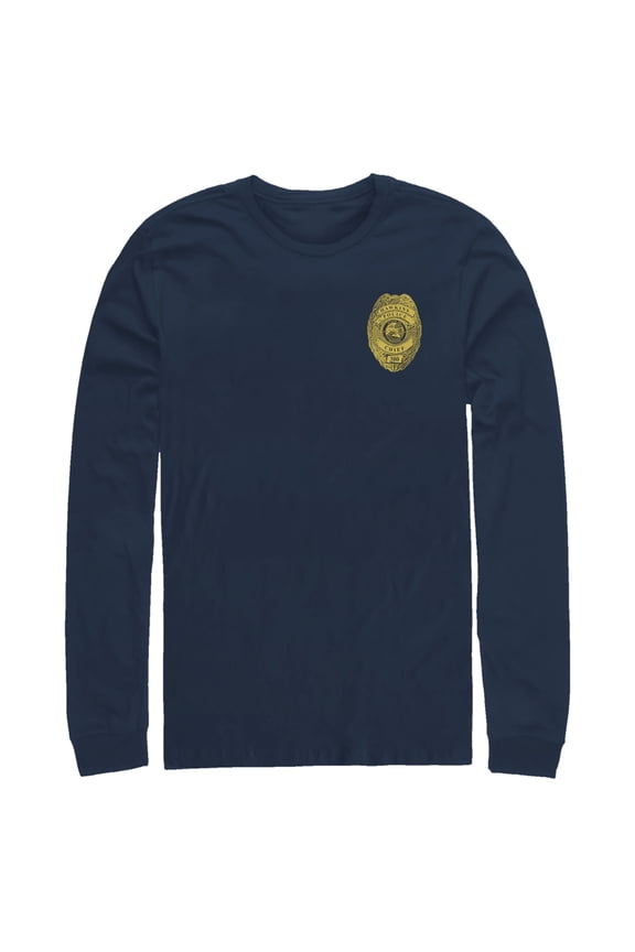 Netflix Men's Stranger Things Hawkins Police Badge Costume Long Sleeve Shirt Navy Blue Medium