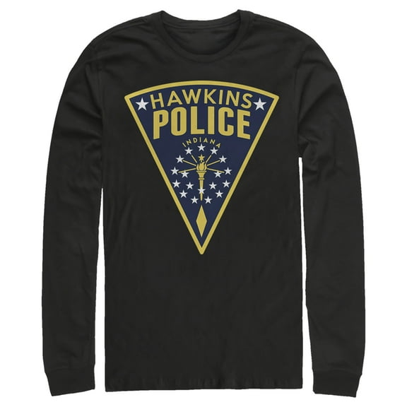 Netflix Men's Stranger Things Hawkins Police Crest Long Sleeve Shirt Black Large