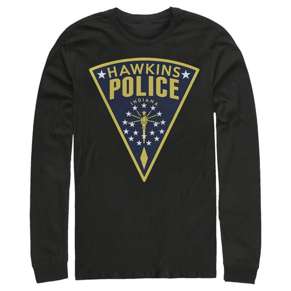 Netflix Men's Stranger Things Hawkins Police Crest Long Sleeve Shirt Black X Large