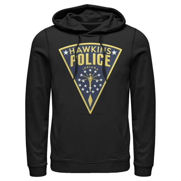 Netflix Men's Stranger Things Hawkins Police Crest Pull Over Hoodie Black Large